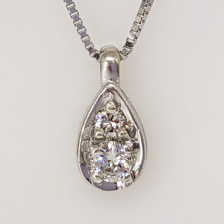 14K WHITE .24CTW SI2 I DIAMOND ROUND (2) PEAR SHAPE ESTATE PENDANT & CHAIN 3.4 GRAMS