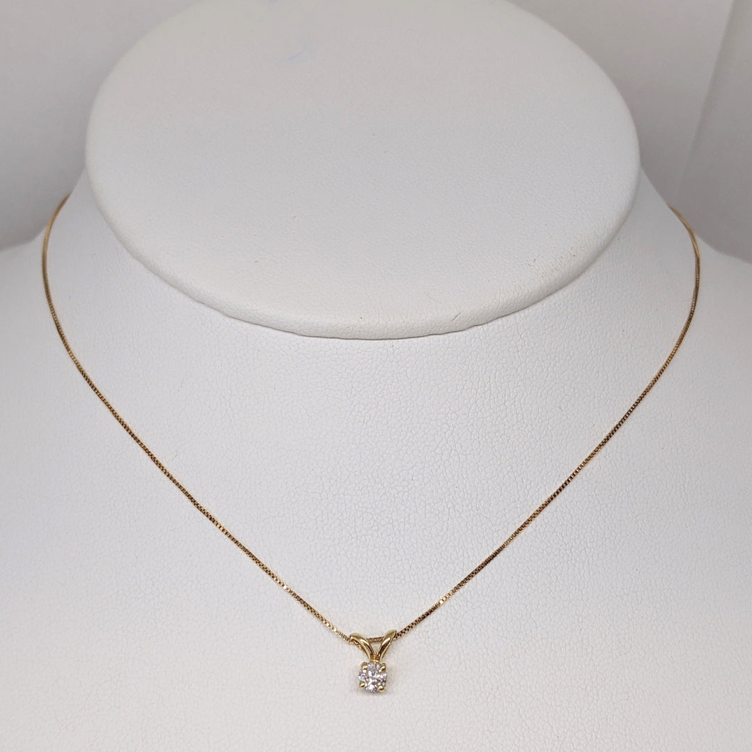 14K .20CT SI2 I DIAMOND ROUND ESTATE PENDANT & CHAIN 1.6 GRAMS