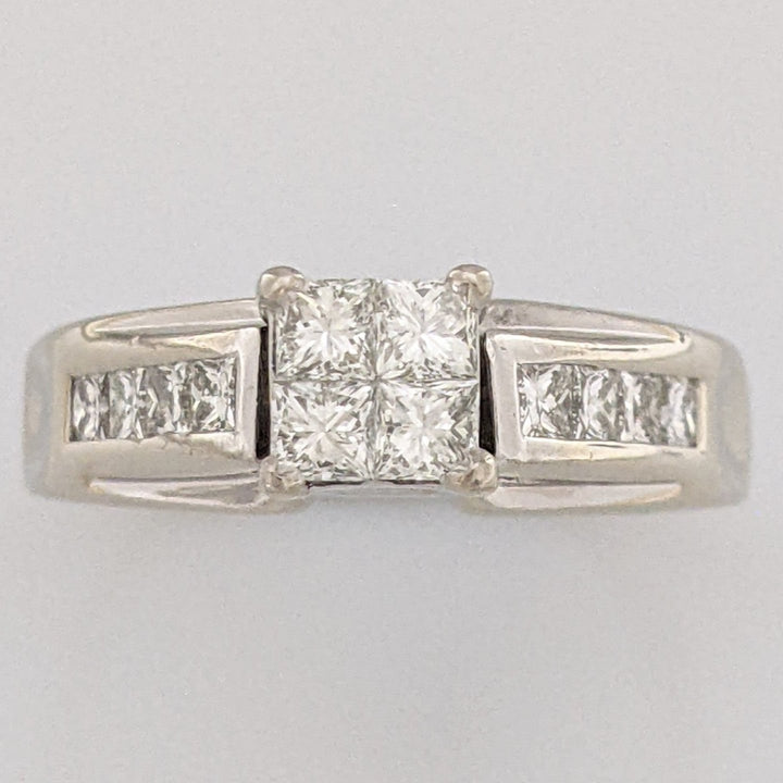 14K WHITE .72 CARAT TOTAL WEIGHT VS2 J DIAMOND PRINCESS CUT (12) ESTATE RING 7.1 GRAMS