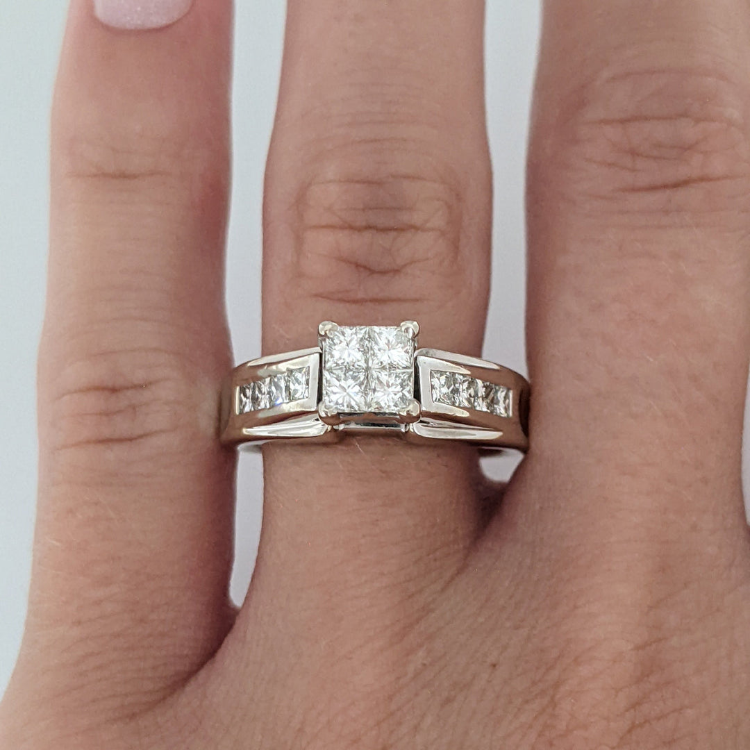 14K WHITE .72 CARAT TOTAL WEIGHT VS2 J DIAMOND PRINCESS CUT (12) ESTATE RING 7.1 GRAMS