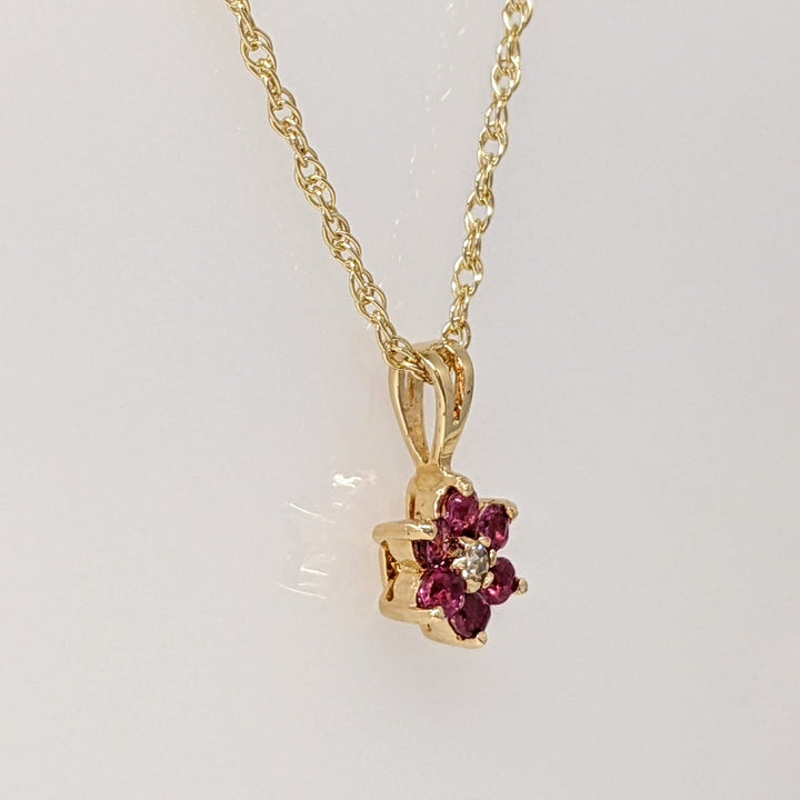 14K RUBY ROUND (6) 1.7MM WITH MELEE ESTATE PENDANT & CHAIN 1.4 GRAMS