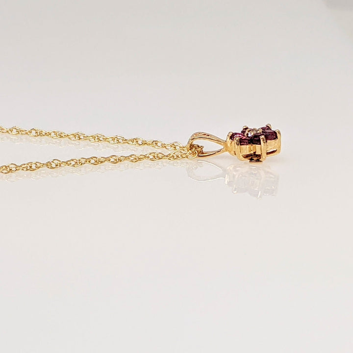 14K RUBY ROUND (6) 1.7MM WITH MELEE ESTATE PENDANT & CHAIN 1.4 GRAMS