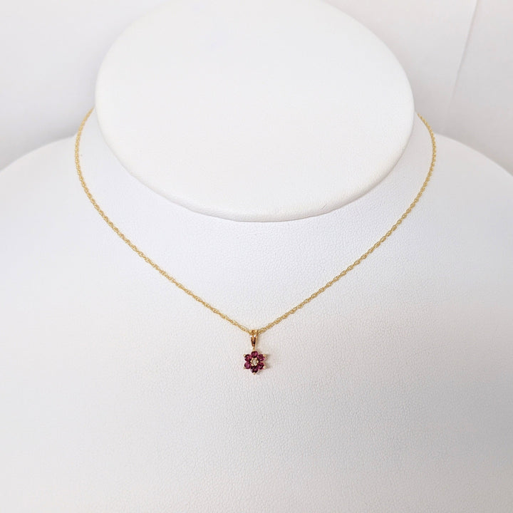 14K RUBY ROUND (6) 1.7MM WITH MELEE ESTATE PENDANT & CHAIN 1.4 GRAMS