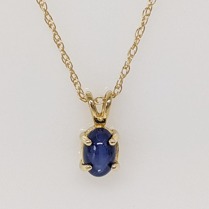 14K STAR SAPPHIRE OVAL 4X6 ESTATE PENDANT & CHAIN 1.1 GRAMS