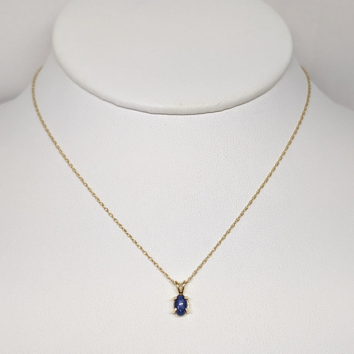 14K STAR SAPPHIRE OVAL 4X6 ESTATE PENDANT & CHAIN 1.1 GRAMS