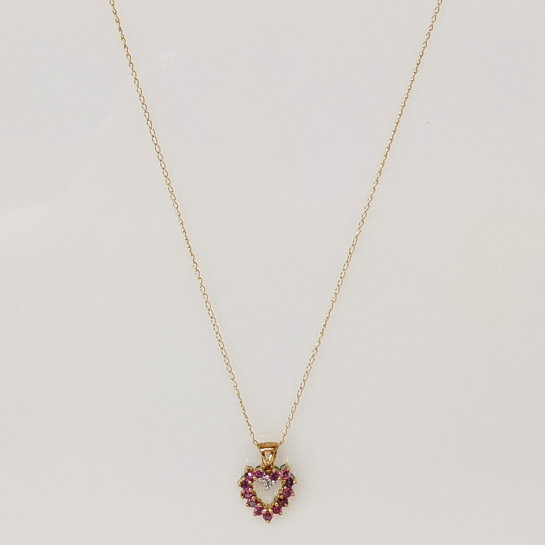 10K EMERALD/ RUBY REVERSIBLE HEART PENDANT & CHAIN 1.3 GRAMS