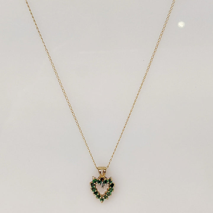 10K EMERALD/ RUBY REVERSIBLE HEART PENDANT & CHAIN 1.3 GRAMS