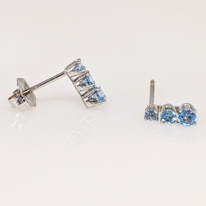 14K WHITE BLUE TOPAZ ROUND (6) GRADUATED ESTATE EARRINGS 0.6 GRAMS