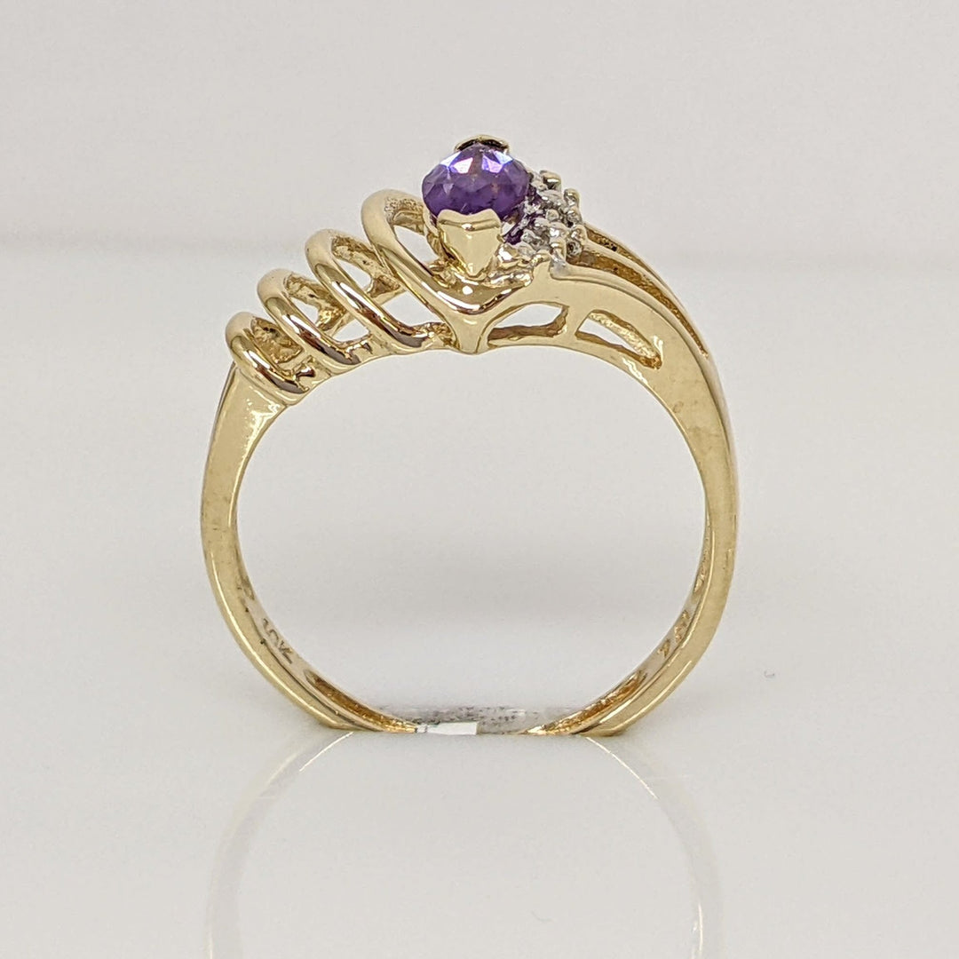 10K AMETHYST MARQUISE 4X8 WITH (2) DIAMONDS OPEN ESTATE RING 2.3 GRAMS