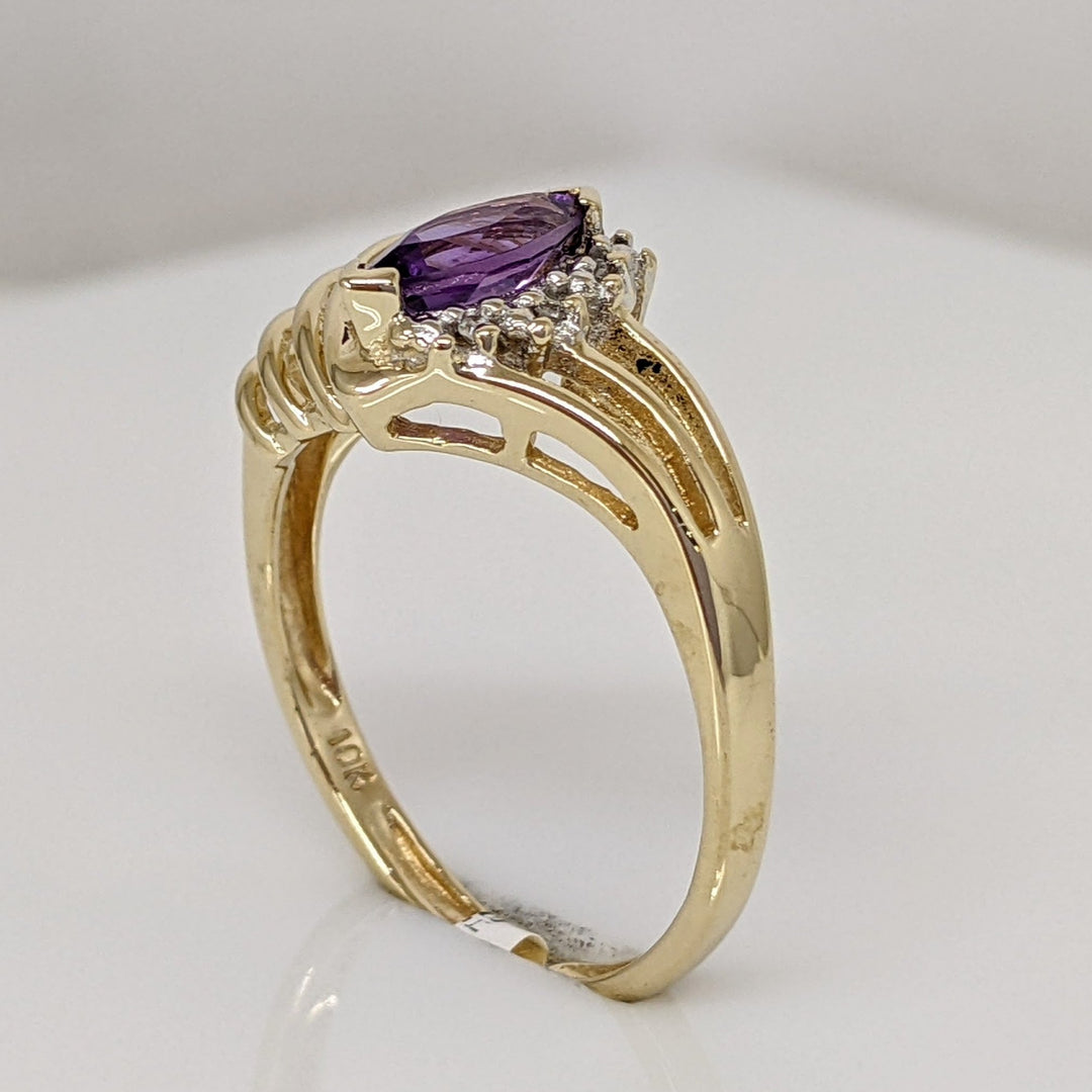 10K AMETHYST MARQUISE 4X8 WITH (2) DIAMONDS OPEN ESTATE RING 2.3 GRAMS