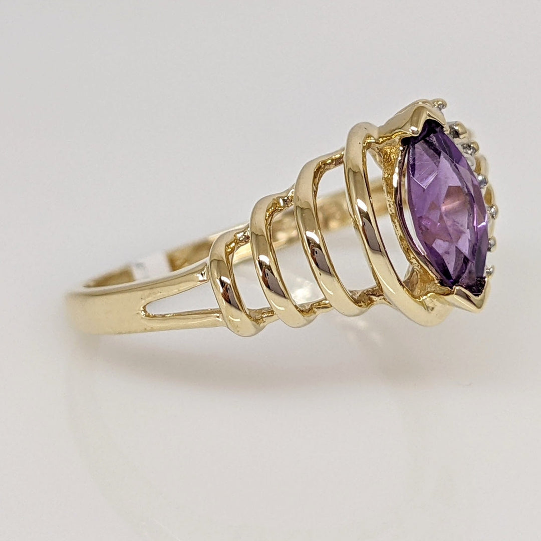 10K AMETHYST MARQUISE 4X8 WITH (2) DIAMONDS OPEN ESTATE RING 2.3 GRAMS