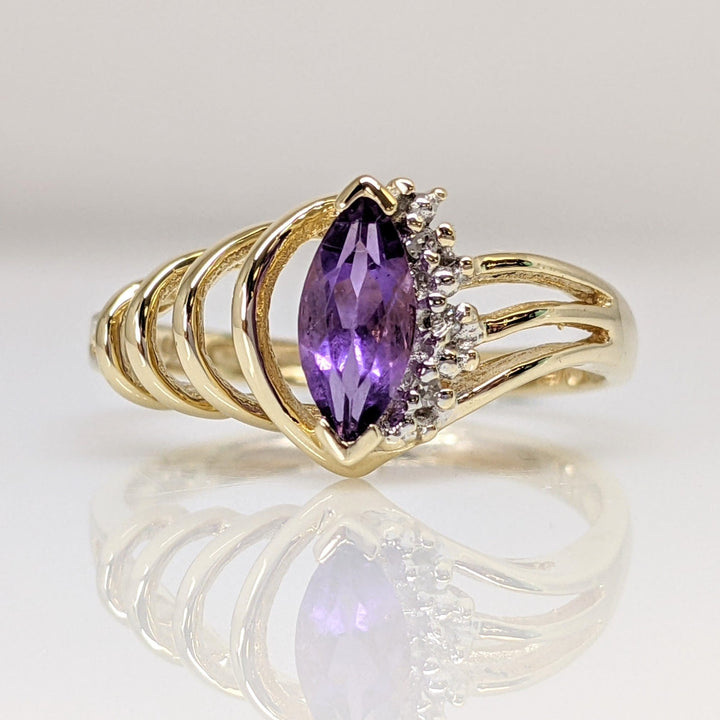 10K AMETHYST MARQUISE 4X8 WITH (2) DIAMONDS OPEN ESTATE RING 2.3 GRAMS