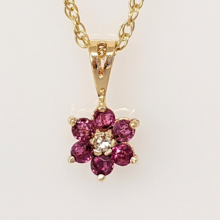 14K RUBY ROUND (6) 1.7MM WITH MELEE ESTATE PENDANT & CHAIN 1.4 GRAMS