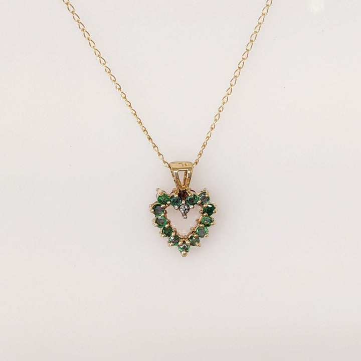 10K EMERALD/ RUBY REVERSIBLE HEART PENDANT & CHAIN 1.3 GRAMS