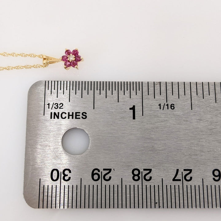 14K RUBY ROUND (6) 1.7MM WITH MELEE ESTATE PENDANT & CHAIN 1.4 GRAMS