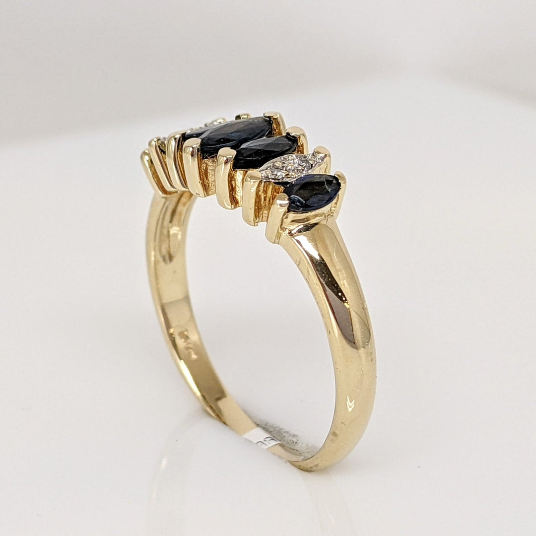 14K SAPPHIRE MARQUISE (7) WITH (4) DIAMOND ESTATE RING 3.2 GRAMS