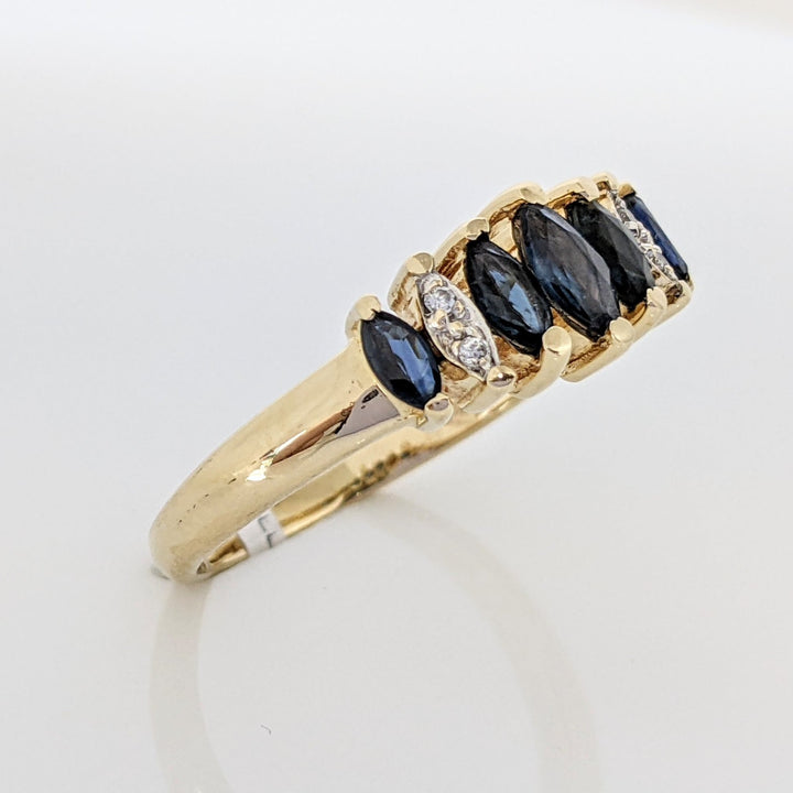 14K SAPPHIRE MARQUISE (7) WITH (4) DIAMOND ESTATE RING 3.2 GRAMS