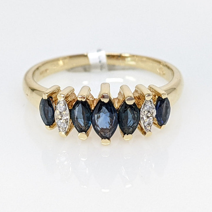 14K SAPPHIRE MARQUISE (7) WITH (4) DIAMOND ESTATE RING 3.2 GRAMS