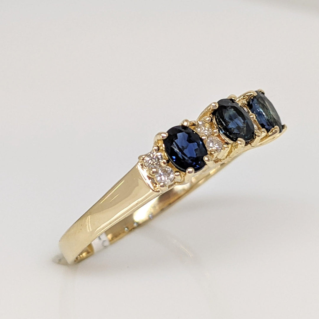 14K SAPPHIRE OVAL (3) 3X4 WTH .12DTW ESTATE RING 2.0 GRAMS