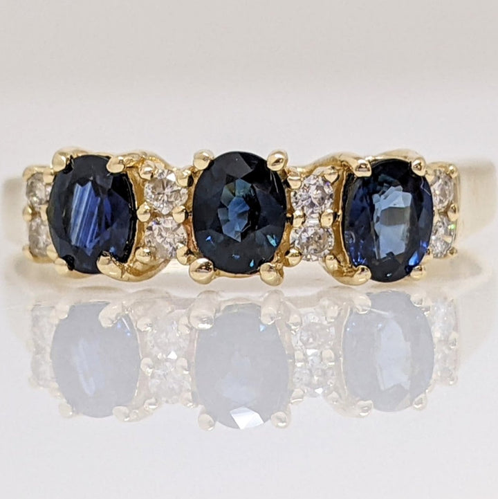 14K SAPPHIRE OVAL (3) 3X4 WTH .12DTW ESTATE RING 2.0 GRAMS