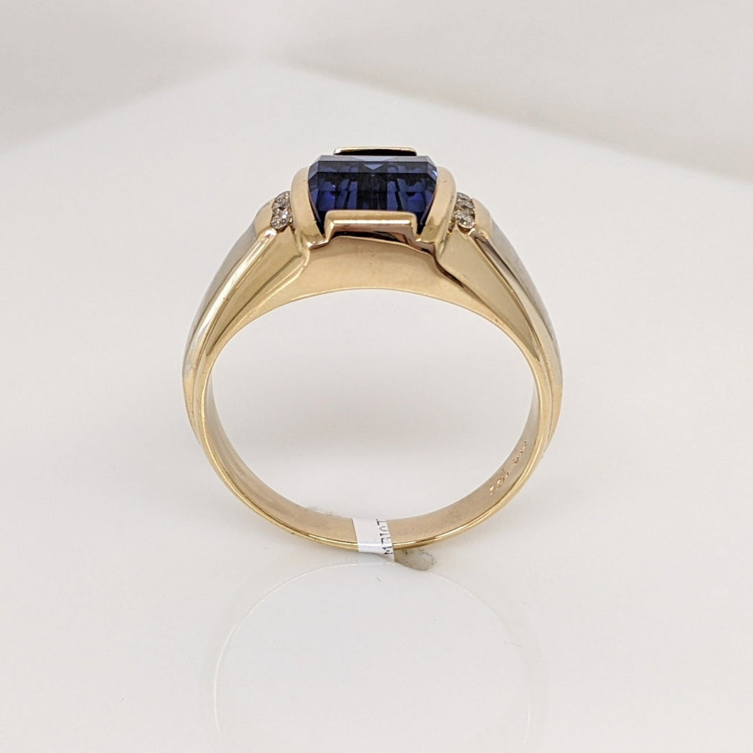 14K LAB CREATED SAPPHIRE CHECKERBOARD 8X9.5 WITH .12DTW ESTATE RING 7.9 GRAMS