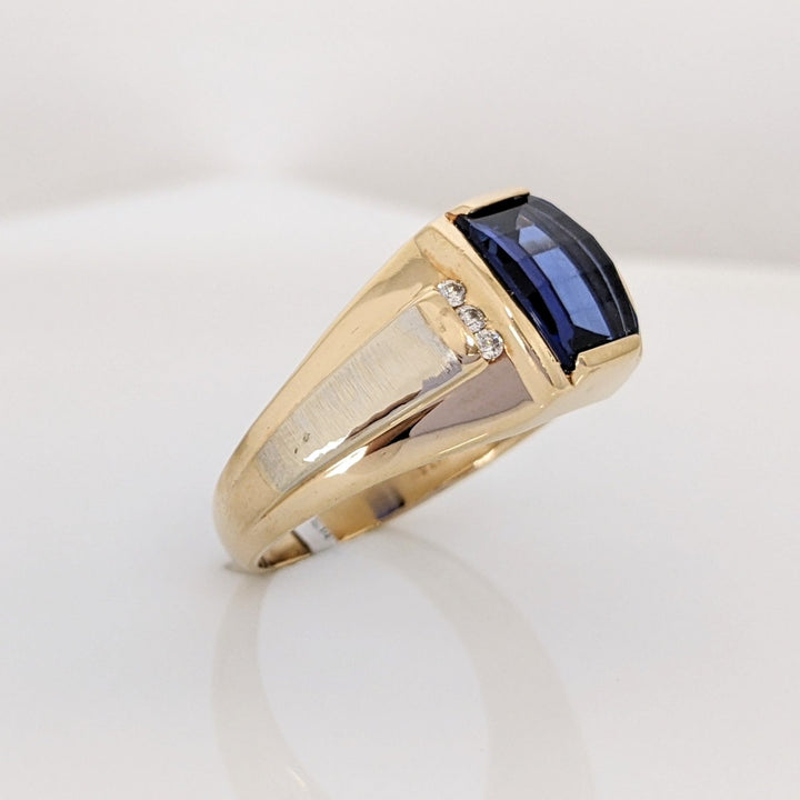 14K LAB CREATED SAPPHIRE CHECKERBOARD 8X9.5 WITH .12DTW ESTATE RING 7.9 GRAMS