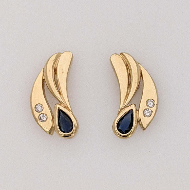 14K SAPPHIRE PEAR 5X4 WITH FOUR MELEE ESTATE EARRINGS 2.2 GRAMS