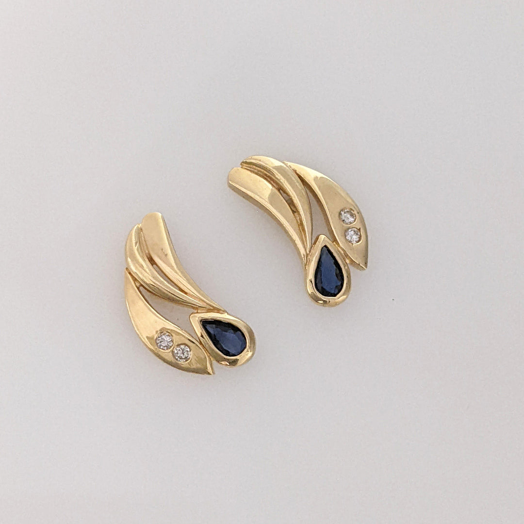 14K SAPPHIRE PEAR 5X4 WITH FOUR MELEE ESTATE EARRINGS 2.2 GRAMS