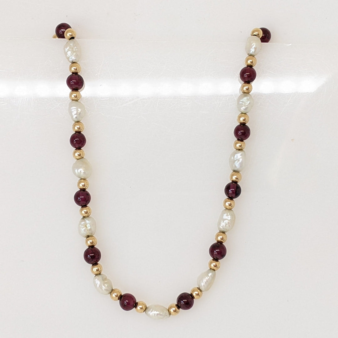 14K FRESH WATER PEARL AND TOURMALINE BEAD NECKLACE 7.9 GRAMS