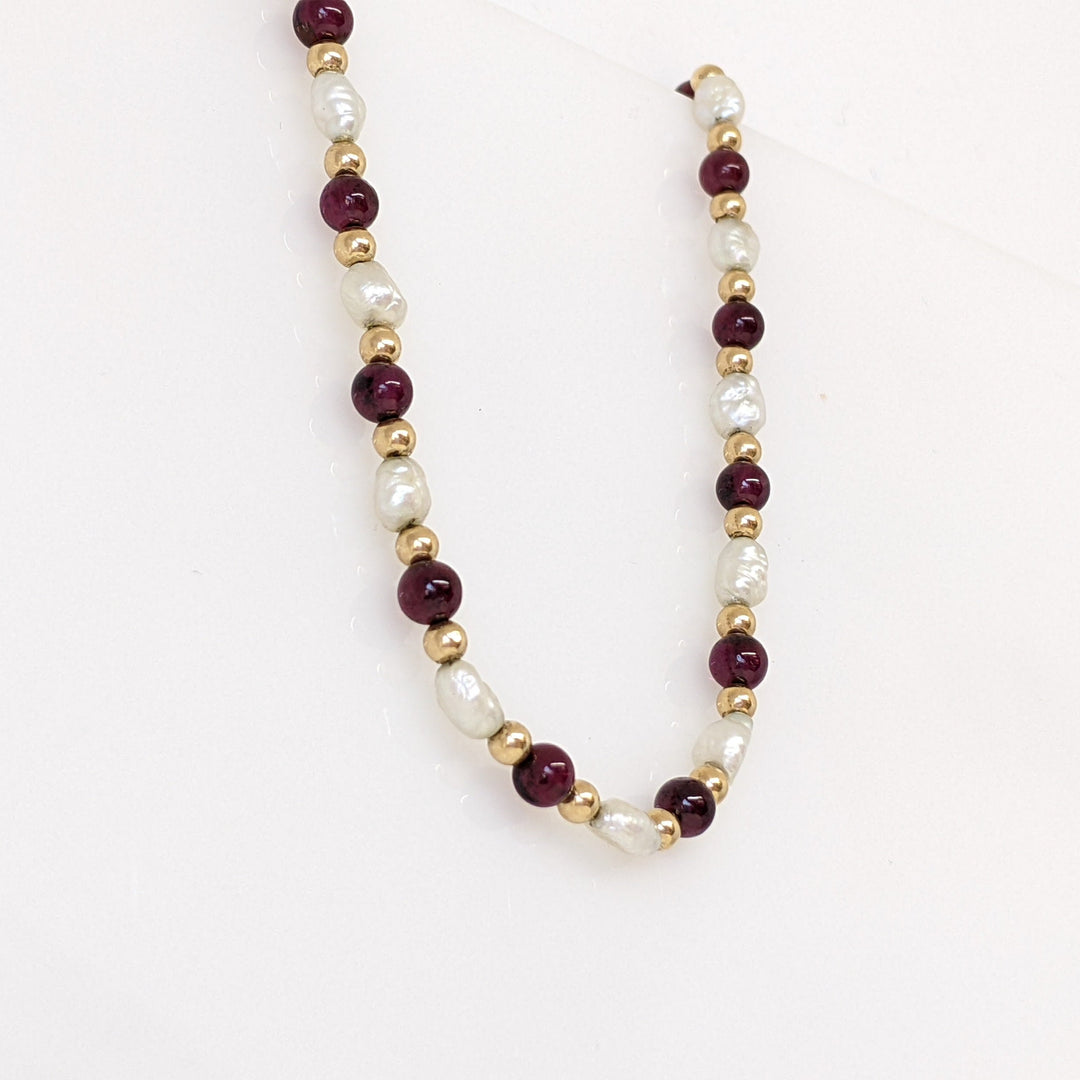 14K FRESH WATER PEARL AND TOURMALINE BEAD NECKLACE 7.9 GRAMS