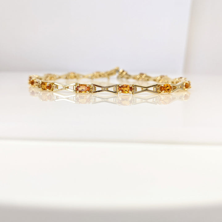 14K CITRINE OVAL (14) 3X5 "X" LINK ESTATE BRACELET 11.7 GRAMS