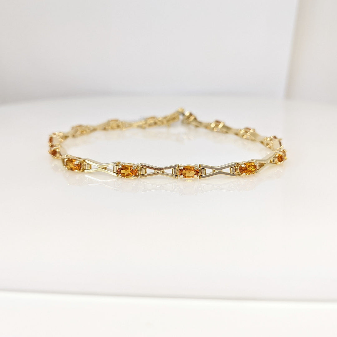 14K CITRINE OVAL (14) 3X5 "X" LINK ESTATE BRACELET 11.7 GRAMS