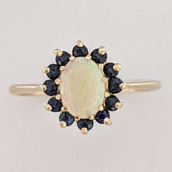 14K OPAL OVAL 5X7 WITH (12) SAPPHIRE ESTATE RING 2.1 GRAMS