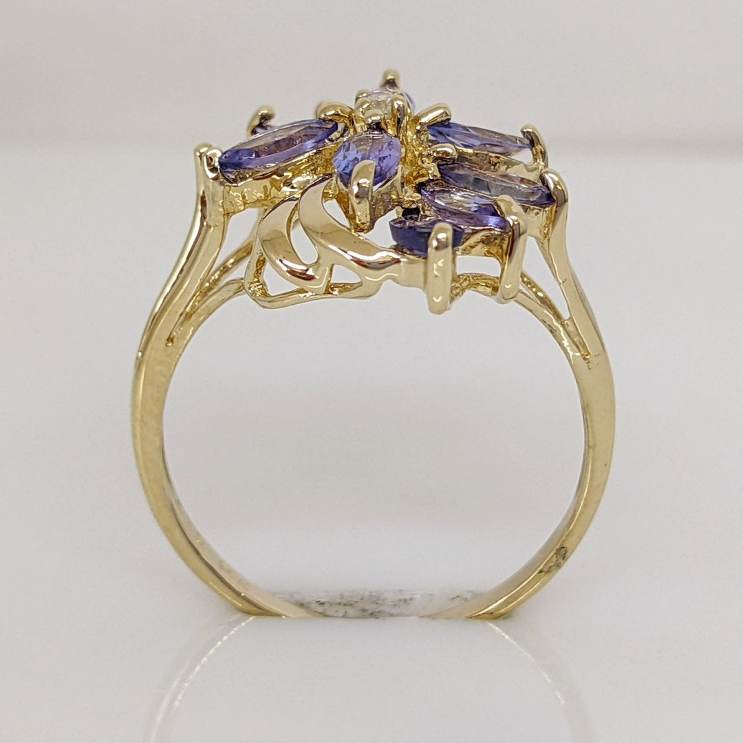 14K IOLITE MARQUISE (10) 2.5X5 WITH MELEE ESTATE CLUSTER RING 2.9 GRAMS