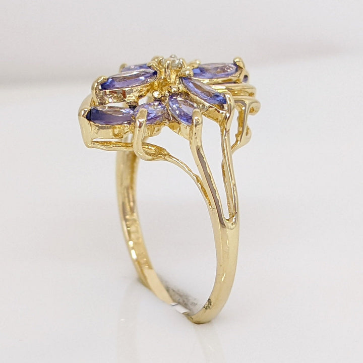 14K IOLITE MARQUISE (10) 2.5X5 WITH MELEE ESTATE CLUSTER RING 2.9 GRAMS