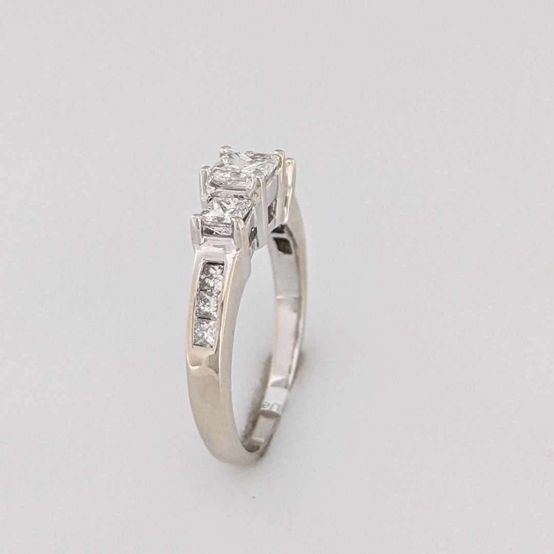 14K WHITE .97CTW I1 J DIAMOND PRINCESS CUT (9) ESTATE TRINITY RING 3.1 GRAMS