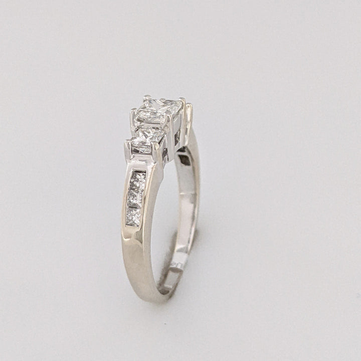 14K WHITE .97 CARAT TOTAL WEIGHT I1 J DIAMOND PRINCESS CUT (9) ESTATE TRINITY RING 3.1 GRAMS