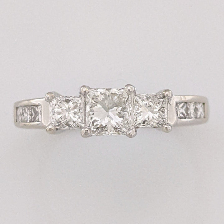 14K WHITE .97 CARAT TOTAL WEIGHT I1 J DIAMOND PRINCESS CUT (9) ESTATE TRINITY RING 3.1 GRAMS