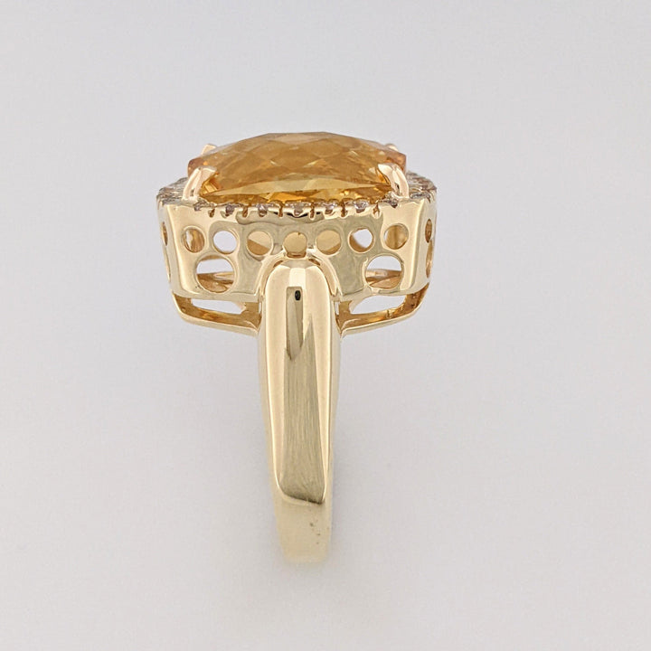 14K CITRINE CUSHION 12X15 WITH (24) DIAMONDS ESTATE RING 9.7 GRAMS