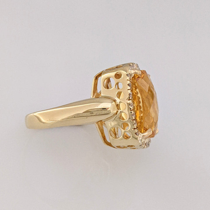 14K CITRINE CUSHION 12X15 WITH (24) DIAMONDS ESTATE RING 9.7 GRAMS