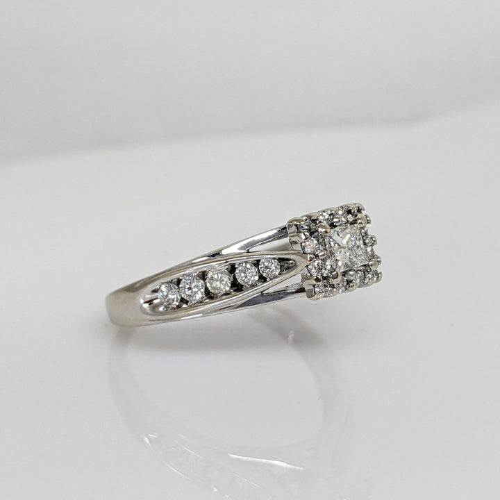 14K WHITE .56 CARAT TOTAL WEIGHT I1 I DIAMOND PRINCESS CUT WITH (22) ROUND ESTATE RING 4.0 GRAMS