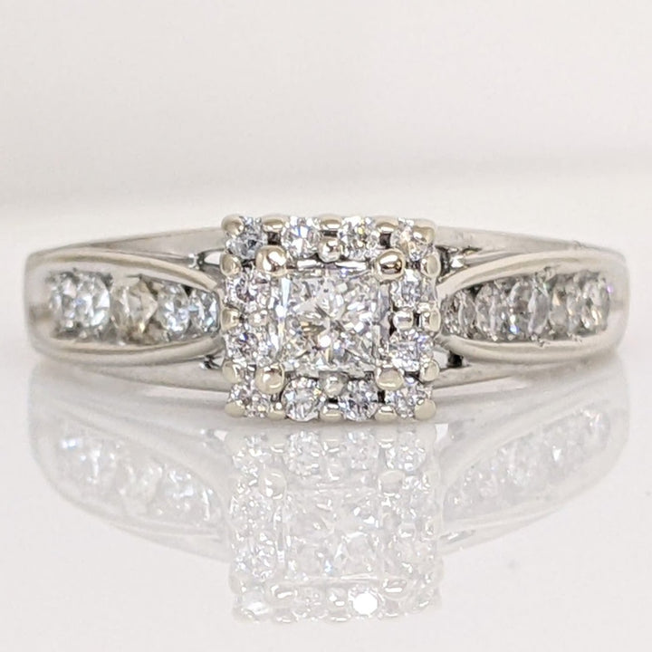 14K WHITE .56CTW I1 I DIAMOND PRINCESS CUT WITH (22) ROUND ESTATE RING 4.0 GRAMS