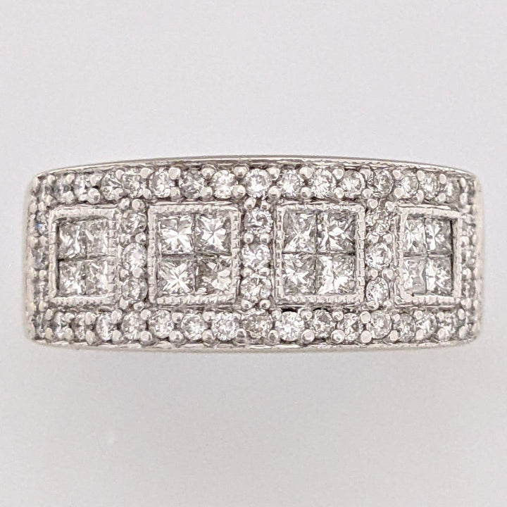 14K WHITE .85CTW SI2-I1 DIAMOND PRINCESS CUT (16) ROUND (49) ESTATE BAND 6.8 GRAMS