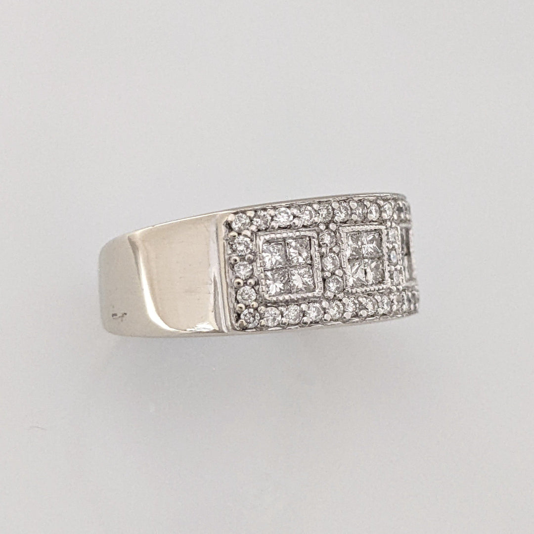 14K WHITE .85CTW SI2-I1 DIAMOND PRINCESS CUT (16) ROUND (49) ESTATE BAND 6.8 GRAMS