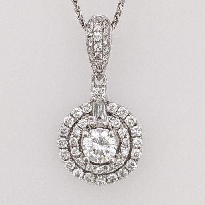 14K WHITE .61CTW VS2 I DIAMOND ROUND (53) DOUBLE HALO ESTATE PENDANT & CHAIN 2.6 GRAMS