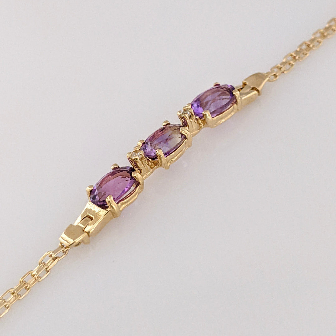 14K AMETHYST OVAL (3) 5X7 WITH (2) MELEE ESTATE BRACELET 3.8 GRAMS