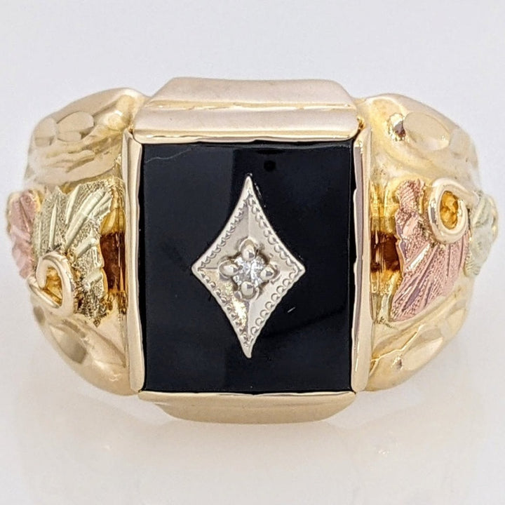 10K ONYX EMERALD CUT 9X11 WITH MELEE BLACK HILLS GOLD ESTATE RING 8.0 GRAMS