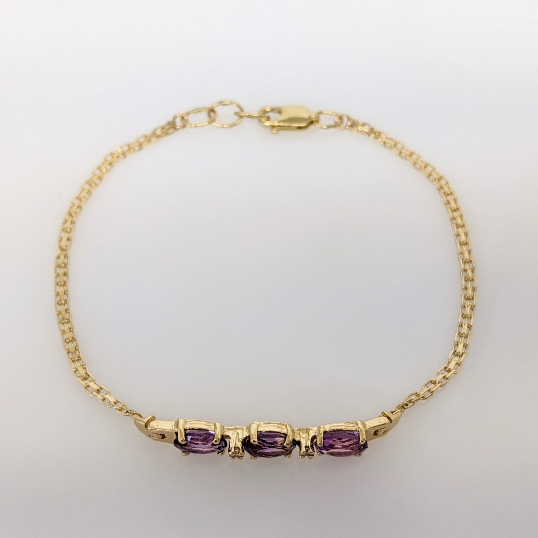 14K AMETHYST OVAL (3) 5X7 WITH (2) MELEE ESTATE BRACELET 3.8 GRAMS