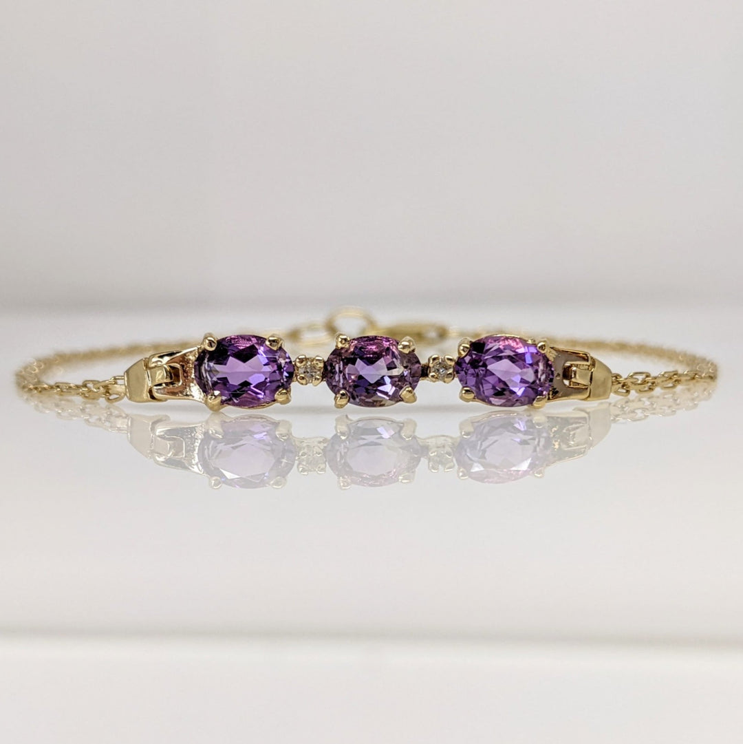 14K AMETHYST OVAL (3) 5X7 WITH (2) MELEE ESTATE BRACELET 3.8 GRAMS