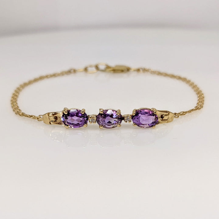 14K AMETHYST OVAL (3) 5X7 WITH (2) MELEE ESTATE BRACELET 3.8 GRAMS